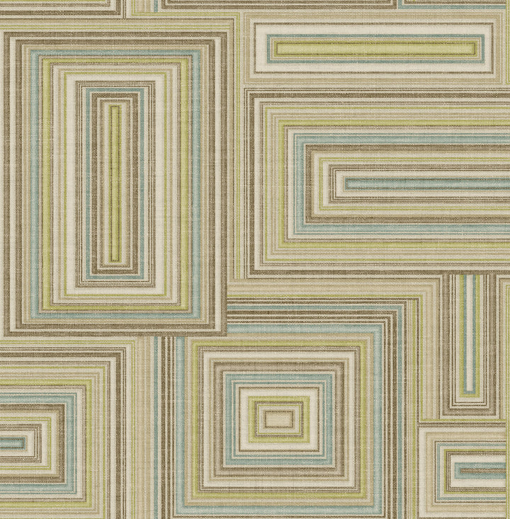Attersee Squares Turquouse, Lime Green, and Oat by Seabrook Wallpaper Lugano United States 56.05 20.87" 20.5" - Fabric Carolina -