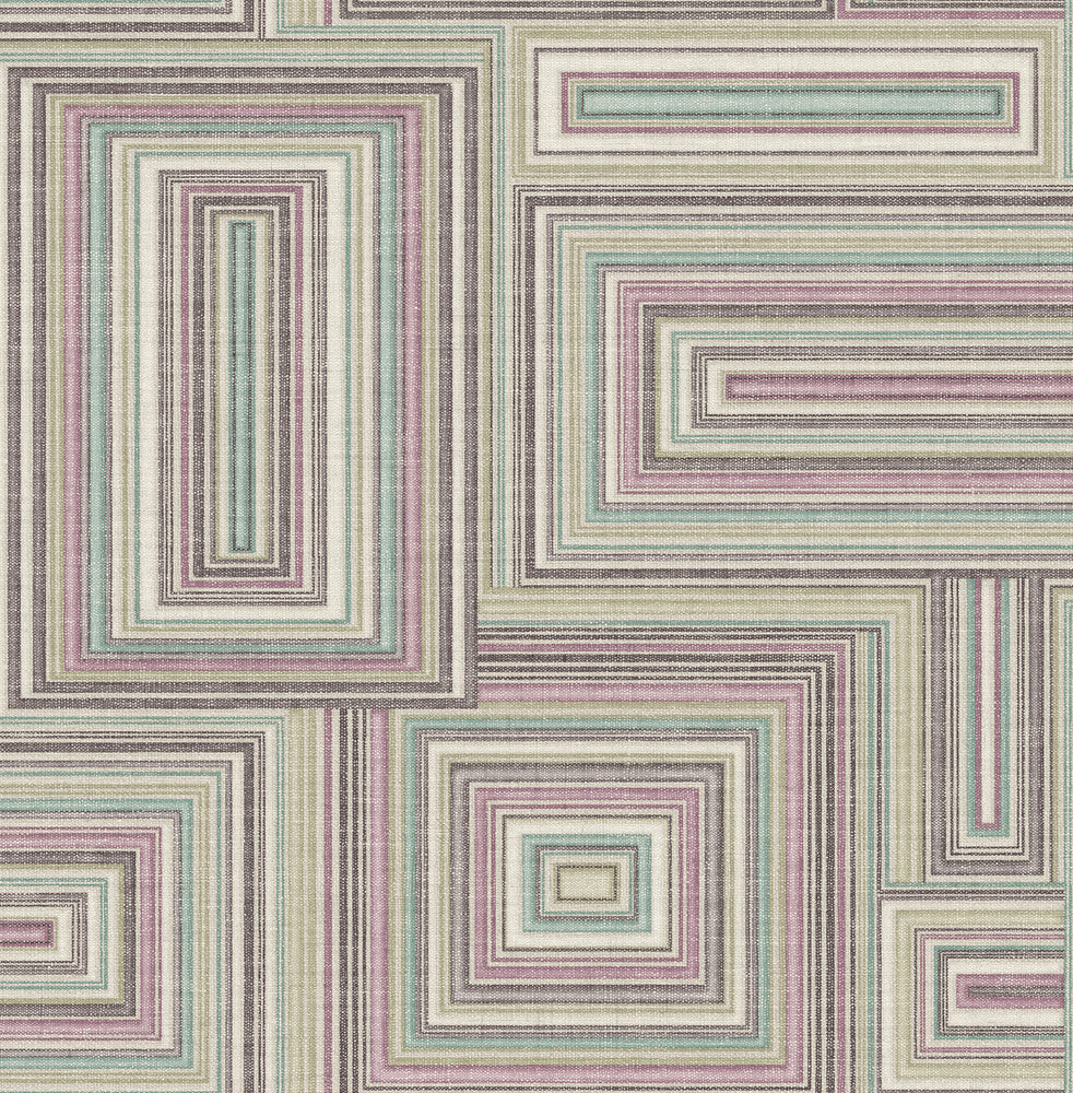 Attersee Squares Purple Haze, Charcoal, and Baby Blue by Seabrook Wallpaper Lugano United States 56.05 20.87" 20.5" - Fabric Carolina -