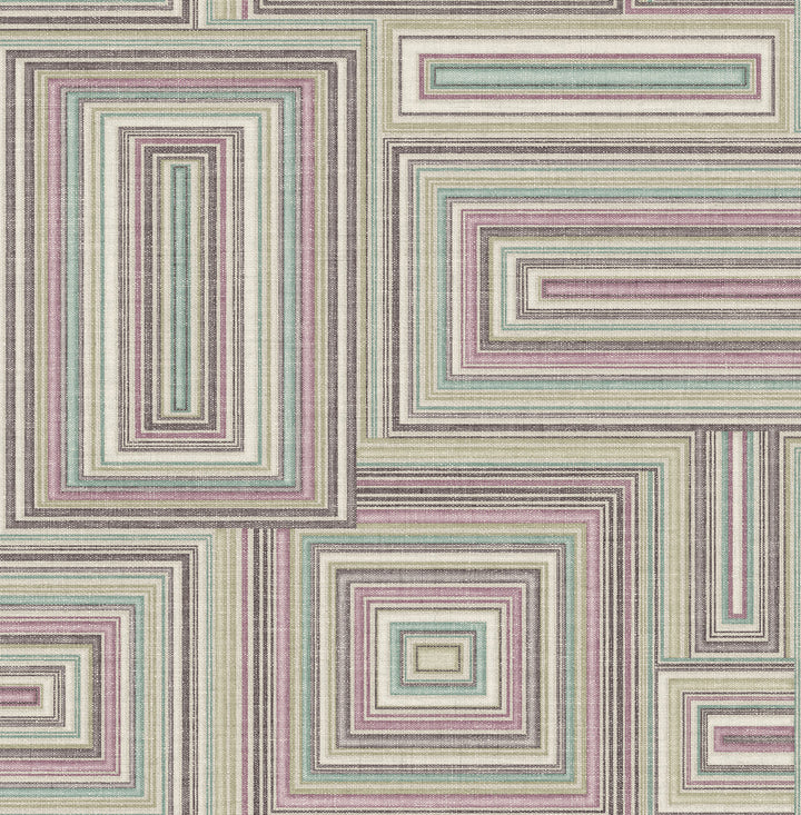 Attersee Squares Purple Haze, Charcoal, and Baby Blue by Seabrook Wallpaper Lugano United States 56.05 20.87" 20.5" - Fabric Carolina -