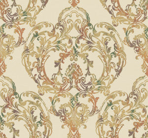 Roxen Damask Amber, Gold, and Pine by Seabrook Wallpaper