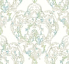 Roxen Damask Turquoise, Off-White, and Mint LG90702 by Seabrook Designs Wallpaper