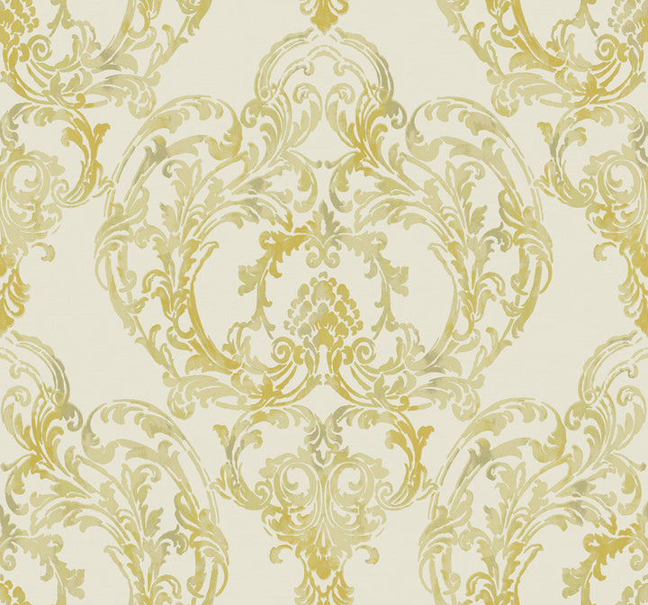 Roxen Damask Off-White and Gold by Seabrook Wallpaper Lugano United States 60.75 25.2" 27" - Fabric Carolina -