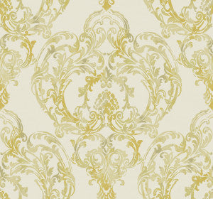 Roxen Damask Off-White and Gold by Seabrook Wallpaper