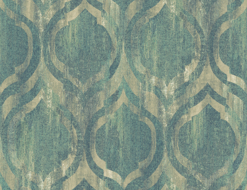 Old Danube Ogee Teal and Gold by Seabrook Wallpaper Lugano United States 60.75 20.87" 27" - Fabric Carolina -
