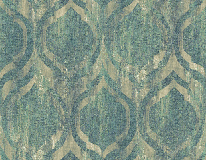 Old Danube Ogee Teal and Gold by Seabrook Wallpaper Lugano United States 60.75 20.87" 27" - Fabric Carolina -