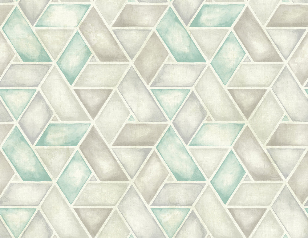 Kentmere Geo Teal, Gray, and White by Seabrook Wallpaper Lugano United States 60.75 20.87" 27" - Fabric Carolina -
