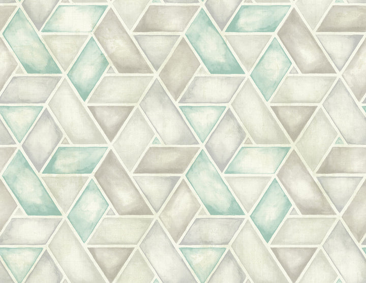 Kentmere Geo Teal, Gray, and White by Seabrook Wallpaper Lugano United States 60.75 20.87" 27" - Fabric Carolina -