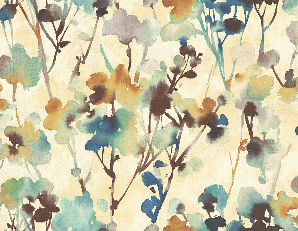 Faravel Cerulean, Brass, and Chocolate by Seabrook Wallpaper Lugano United States 60.75 20.87" 27" - Fabric Carolina -