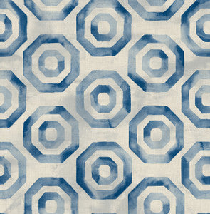 Faravel Geo Prussian Blue and Off-White by Seabrook Wallpaper