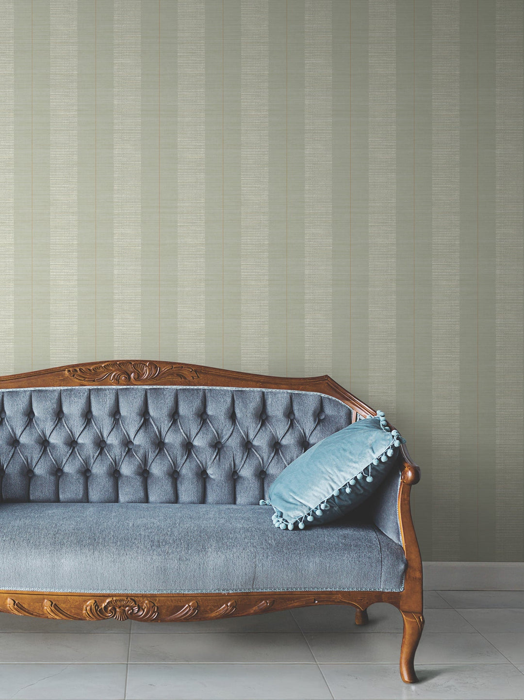 Colbert Stripe Seafoam Textured Wallpaper by Antonina Vella Designer