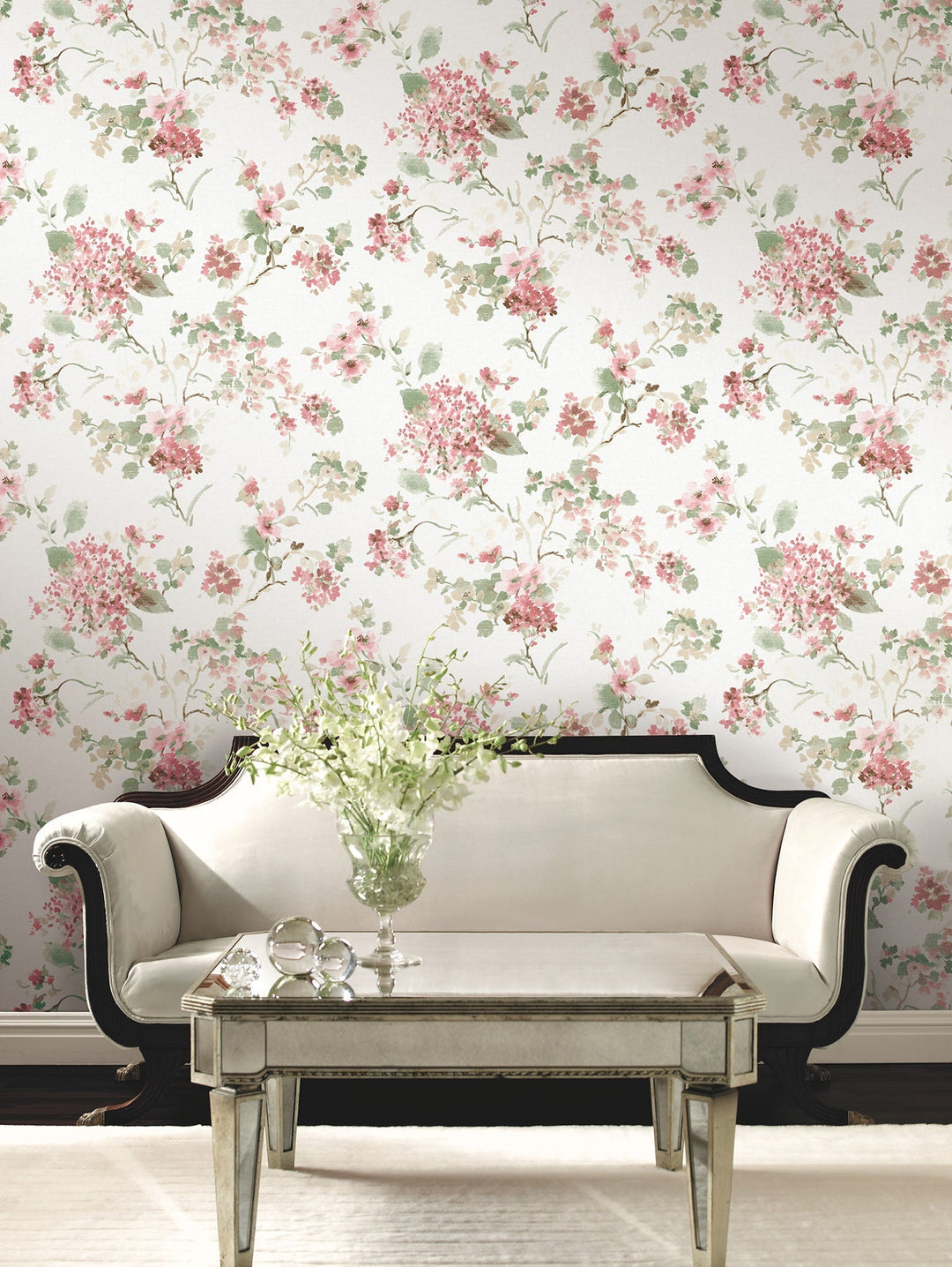 Veiled Garden Pink Floral Wallpaper by Antonina Vella Designer