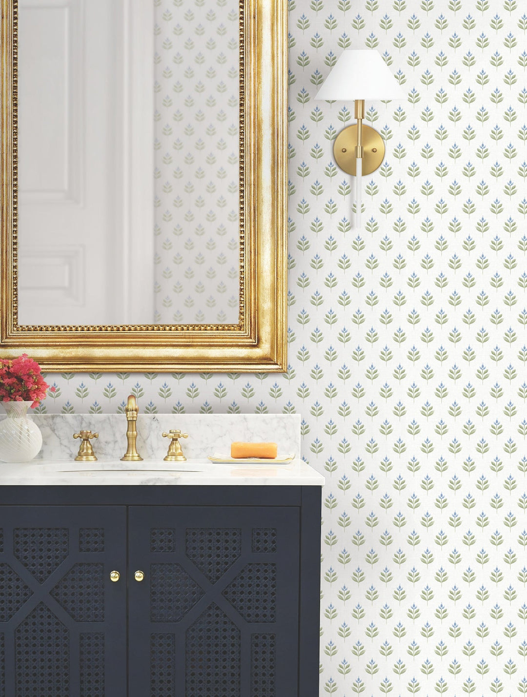 Serene Villa Moss Floral Stamp Wallpaper by Antonina Vella Designer