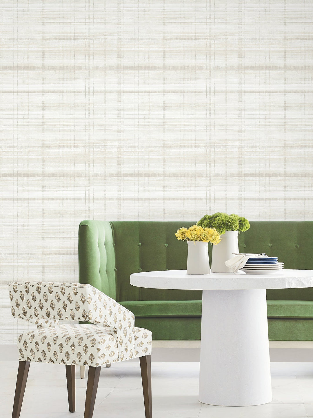 Vanishing Point Dove Striated Wallpaper by Antonina Vella Designer