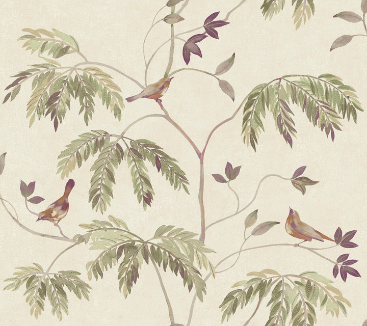 Cillian Plum Botanical Bird Trail Wallpaper by Antonina Vella Designer