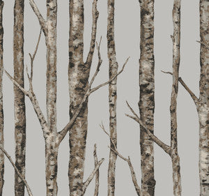 The Birches Silver Grey & Taupe Wallpaper by York Wallcoverings