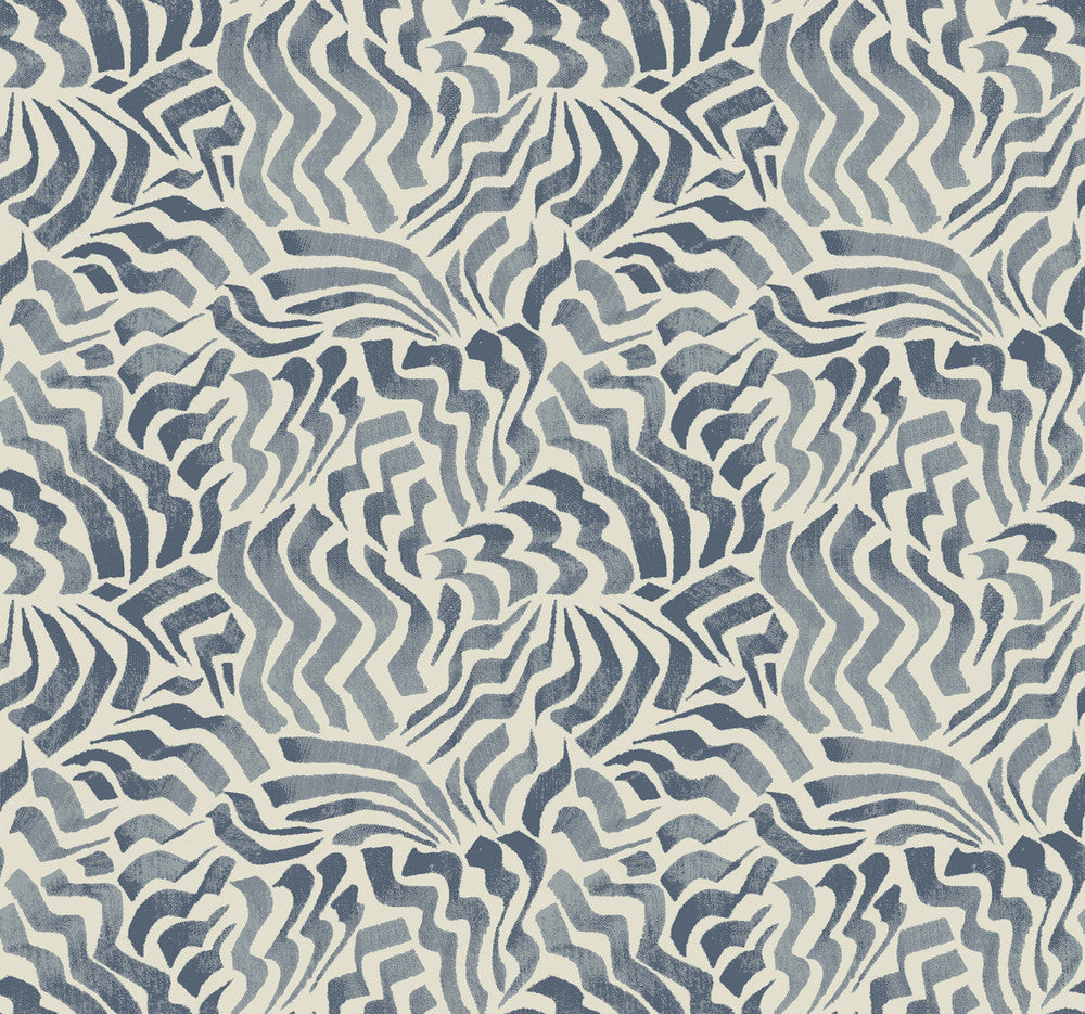 Zora Wave Denim Wallpaper by Lemieux et Cie Lemieux et Cie Signature Covers about 60.8 square feet 27-in by 27-ft long roll Unpasted 25.25 - Fabric Carolina -
