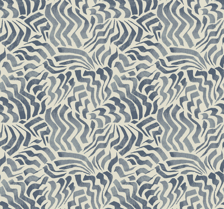 Zora Wave Denim Wallpaper by Lemieux et Cie Lemieux et Cie Signature Covers about 60.8 square feet 27-in by 27-ft long roll Unpasted 25.25 - Fabric Carolina -