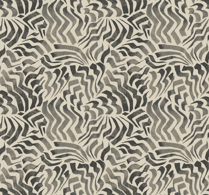 Zora Wave Charcoal Wallpaper by Lemieux et Cie Lemieux et Cie Signature Covers about 60.8 square feet 27-in by 27-ft long roll Unpasted 25.25 - Fabric Carolina -
