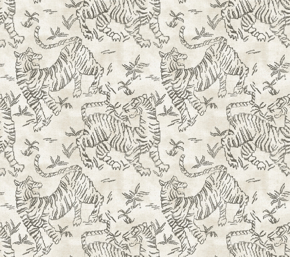 Orly Tigers White Wallpaper by Lemieux et Cie Lemieux et Cie Signature Covers about 60.8 square feet 27-in by 27-ft long roll Unpasted 24 - Fabric Carolina -