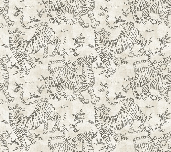 Orly Tigers White Wallpaper by Lemieux et Cie Lemieux et Cie Signature Covers about 60.8 square feet 27-in by 27-ft long roll Unpasted 24 - Fabric Carolina -