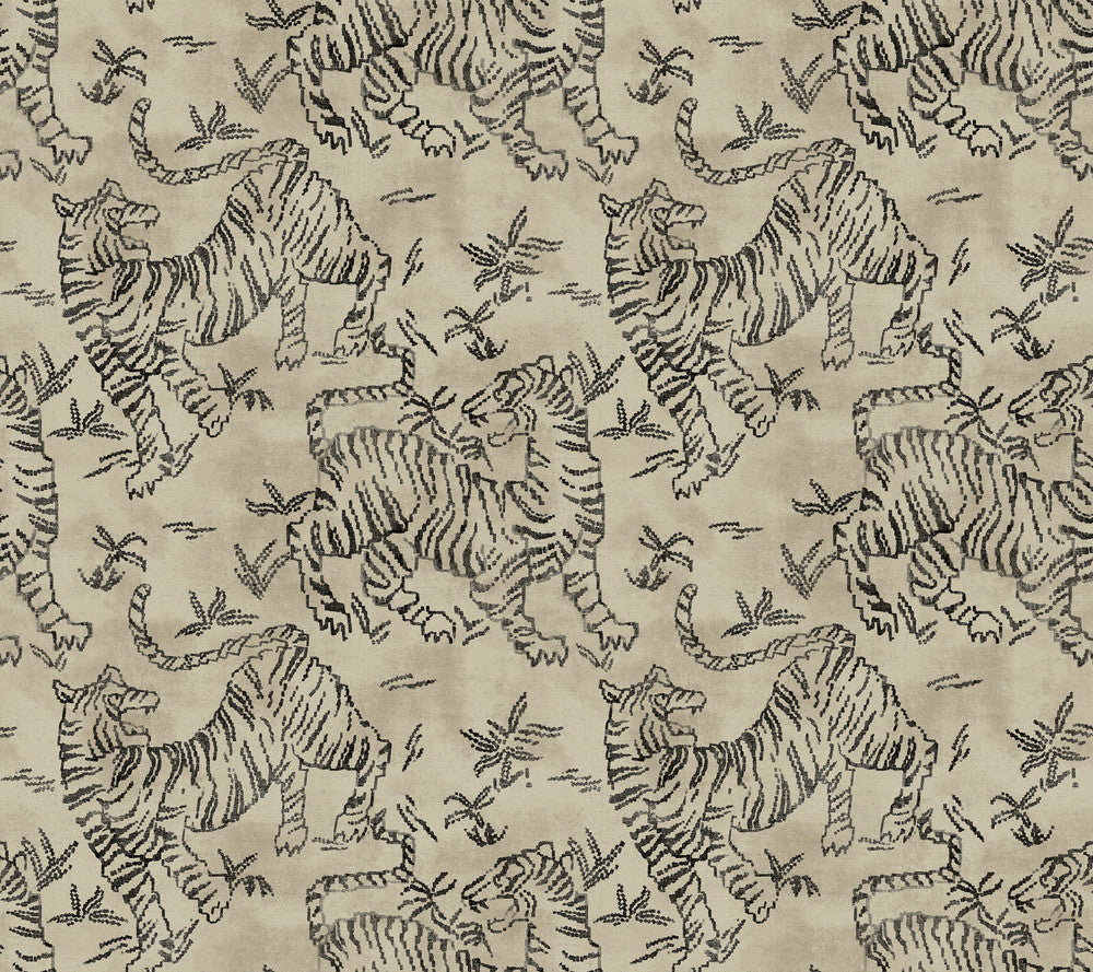 Orly Tigers Taupe Wallpaper by Lemieux et Cie Lemieux et Cie Signature Covers about 60.8 square feet 27-in by 27-ft long roll Unpasted 24 - Fabric Carolina -