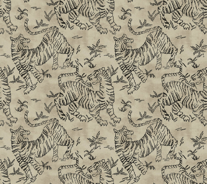 Orly Tigers Taupe Wallpaper by Lemieux et Cie Lemieux et Cie Signature Covers about 60.8 square feet 27-in by 27-ft long roll Unpasted 24 - Fabric Carolina -