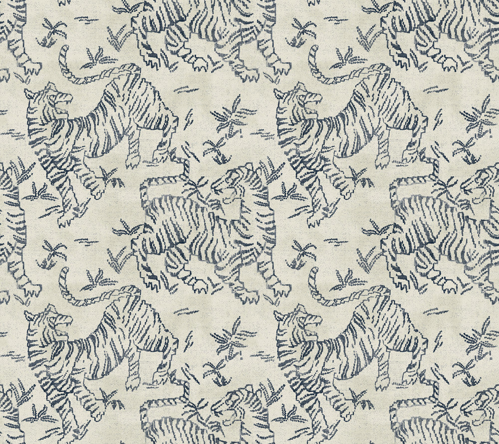 Orly Tigers Indigo Wallpaper by Lemieux et Cie Lemieux et Cie Signature Covers about 60.8 square feet 27-in by 27-ft long roll Unpasted 24 - Fabric Carolina -