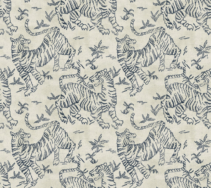 Orly Tigers Indigo Wallpaper by Lemieux et Cie Lemieux et Cie Signature Covers about 60.8 square feet 27-in by 27-ft long roll Unpasted 24 - Fabric Carolina -