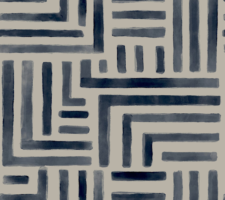 Painterly Labyrinth Navy Wallpaper by Lemieux et Cie Lemieux et Cie Signature Covers about 60.8 square feet 27-in by 27-ft long roll Unpasted 24 - Fabric Carolina -