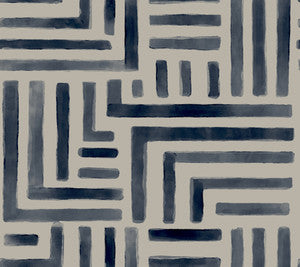 Painterly Labyrinth Navy Wallpaper by Lemieux et Cie