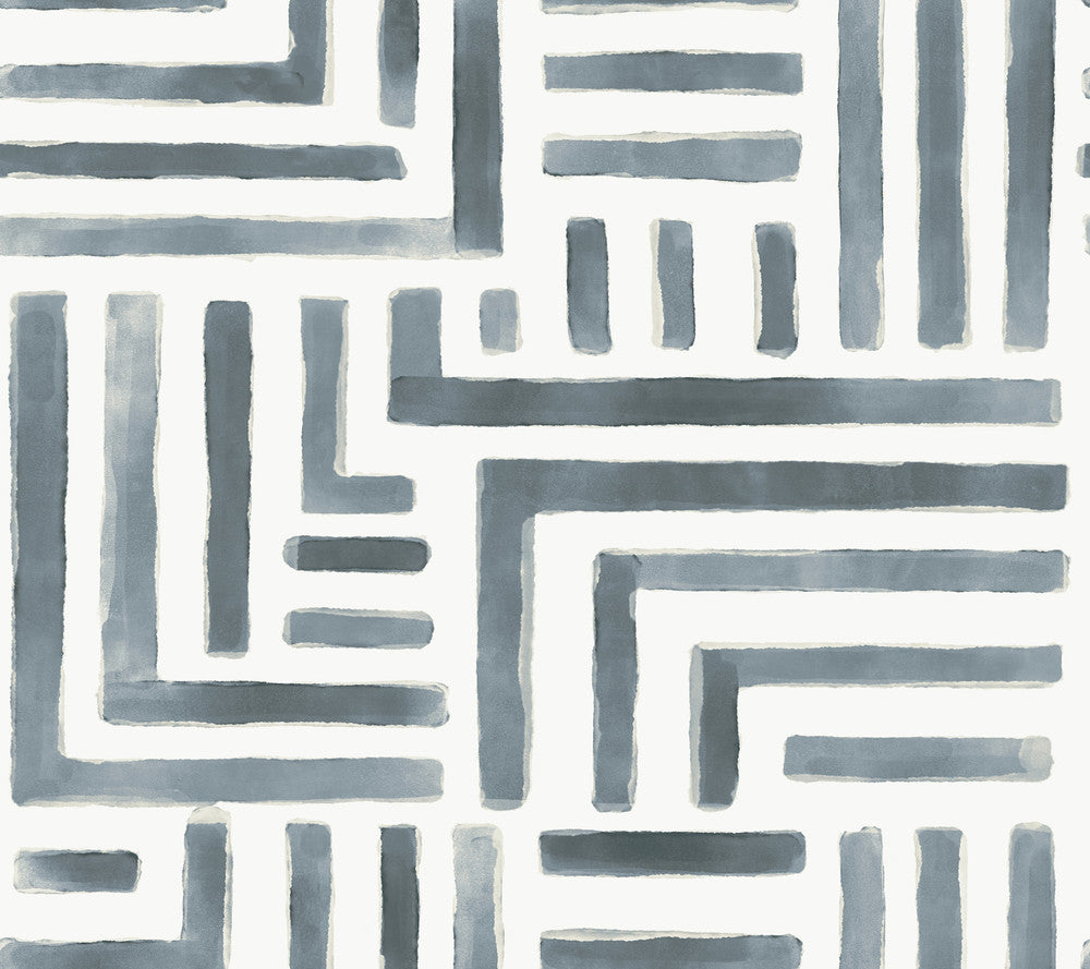 Painterly Labyrinth Aqua Wallpaper by Lemieux et Cie Lemieux et Cie Signature Covers about 60.8 square feet 27-in by 27-ft long roll Unpasted 24 - Fabric Carolina -