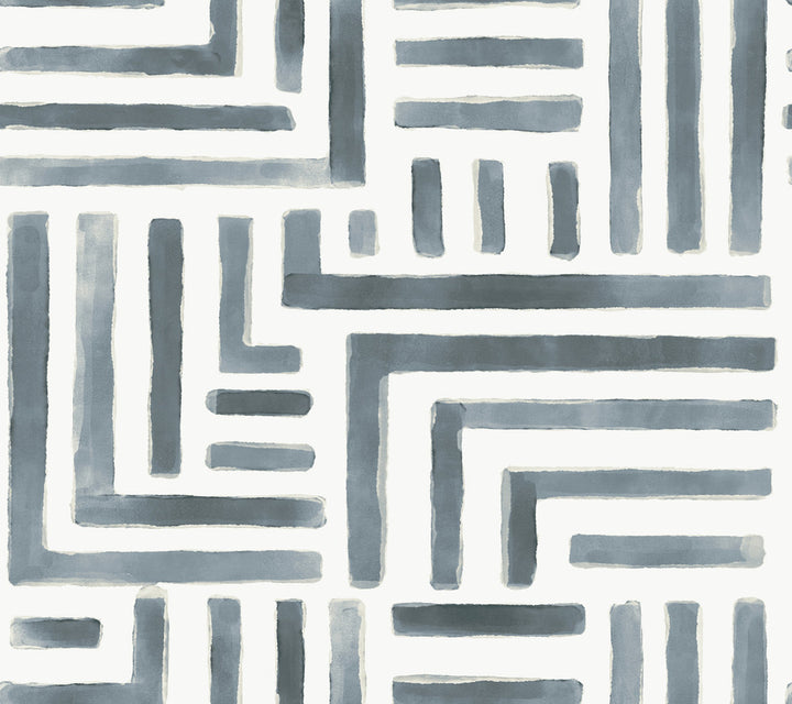 Painterly Labyrinth Aqua Wallpaper by Lemieux et Cie Lemieux et Cie Signature Covers about 60.8 square feet 27-in by 27-ft long roll Unpasted 24 - Fabric Carolina -