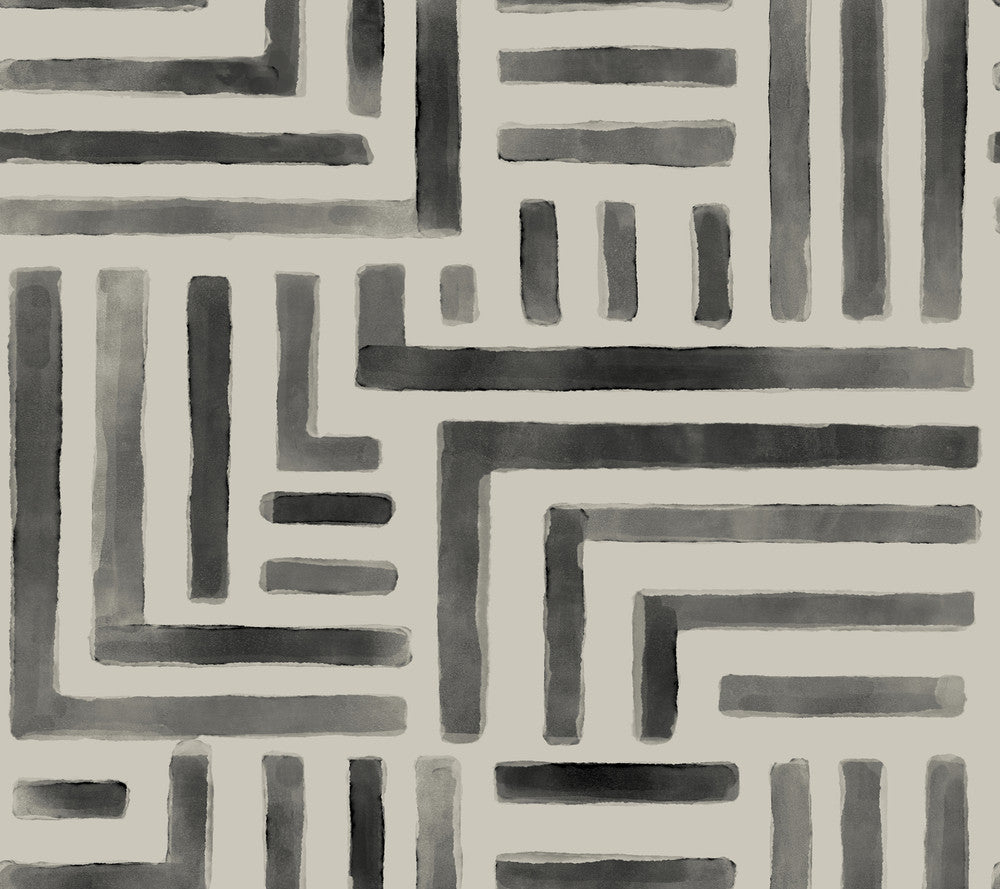 Painterly Labyrinth Charcoal Wallpaper by Lemieux et Cie Lemieux et Cie Signature Covers about 60.8 square feet 27-in by 27-ft long roll Unpasted 24 - Fabric Carolina -