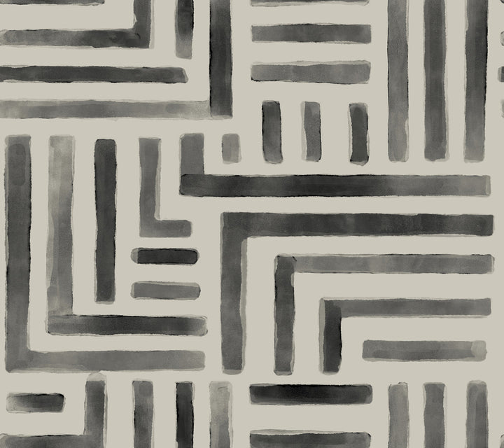 Painterly Labyrinth Charcoal Wallpaper by Lemieux et Cie Lemieux et Cie Signature Covers about 60.8 square feet 27-in by 27-ft long roll Unpasted 24 - Fabric Carolina -