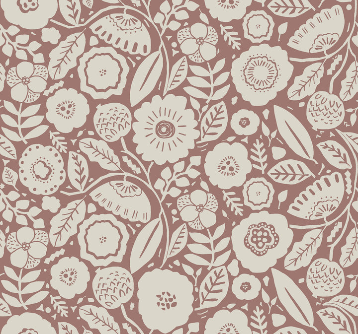 Camille Blossom Vintage Rose Wallpaper by Lemieux et Cie Lemieux et Cie Signature Covers about 60.8 square feet 27-in by 27-ft long roll Unpasted 25.25 - Fabric Carolina -