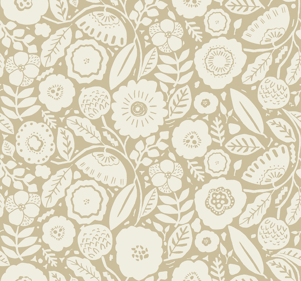 Camille Blossom Ochre Wallpaper by Lemieux et Cie Lemieux et Cie Signature Covers about 60.8 square feet 27-in by 27-ft long roll Unpasted 25.25 - Fabric Carolina -