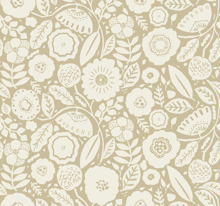 Camille Blossom Ochre Wallpaper by Lemieux et Cie Lemieux et Cie Signature Covers about 60.8 square feet 27-in by 27-ft long roll Unpasted 25.25 - Fabric Carolina -
