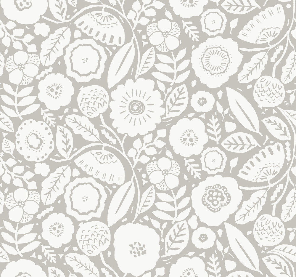 Camille Blossom Grey Wallpaper by Lemieux et Cie Lemieux et Cie Signature Covers about 60.8 square feet 27-in by 27-ft long roll Unpasted 25.25 - Fabric Carolina -
