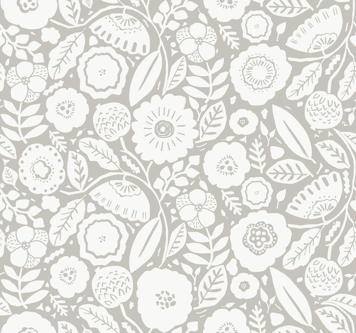Camille Blossom Grey Wallpaper by Lemieux et Cie Lemieux et Cie Signature Covers about 60.8 square feet 27-in by 27-ft long roll Unpasted 25.25 - Fabric Carolina -