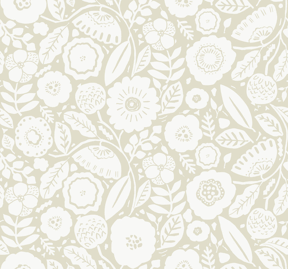 Camille Blossom Linen Wallpaper by Lemieux et Cie Lemieux et Cie Signature Covers about 60.8 square feet 27-in by 27-ft long roll Unpasted 25.25 - Fabric Carolina -