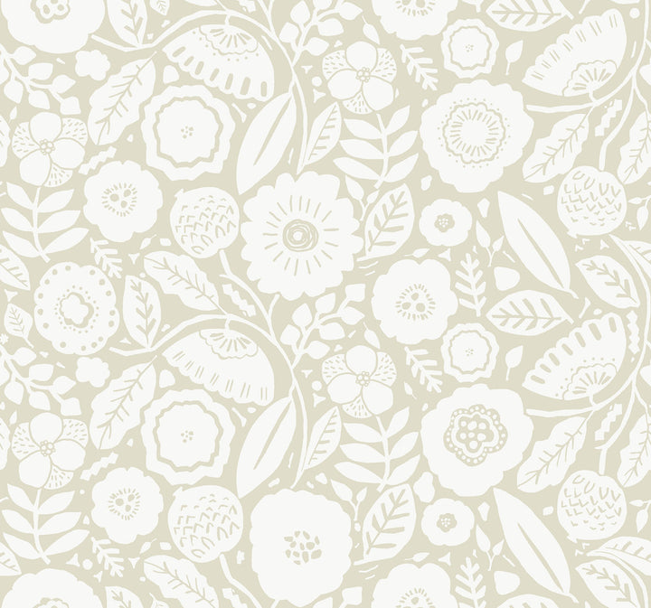 Camille Blossom Linen Wallpaper by Lemieux et Cie Lemieux et Cie Signature Covers about 60.8 square feet 27-in by 27-ft long roll Unpasted 25.25 - Fabric Carolina -