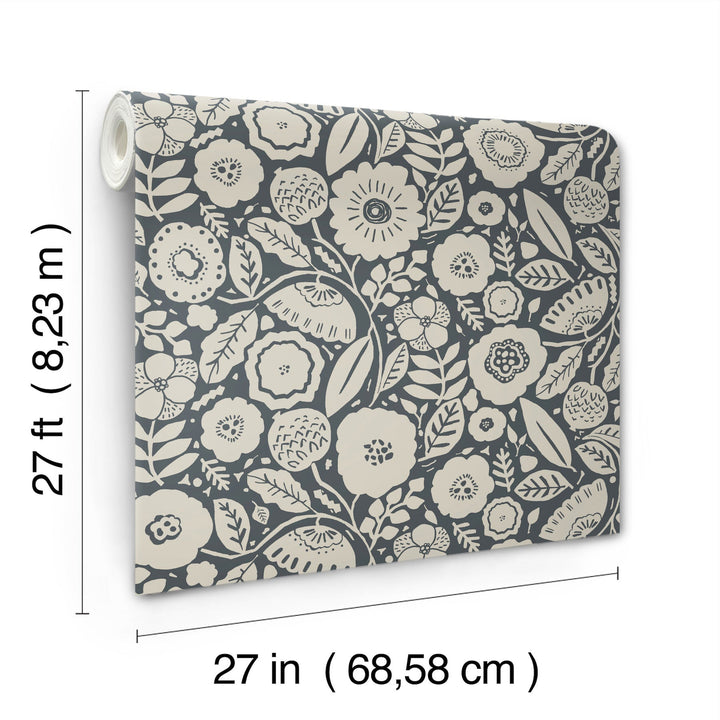 Camille Blossom Charcoal by Lemieux et Cie Wallpaper