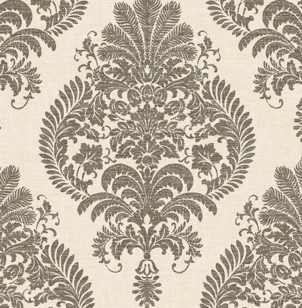 Antigua Damask Charcoal and Ivory by Seabrook Wallpaper Luxe Retreat United States 56.05 20.87" 20.5" - Fabric Carolina -
