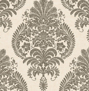 Antigua Damask Charcoal and Ivory by Seabrook Wallpaper