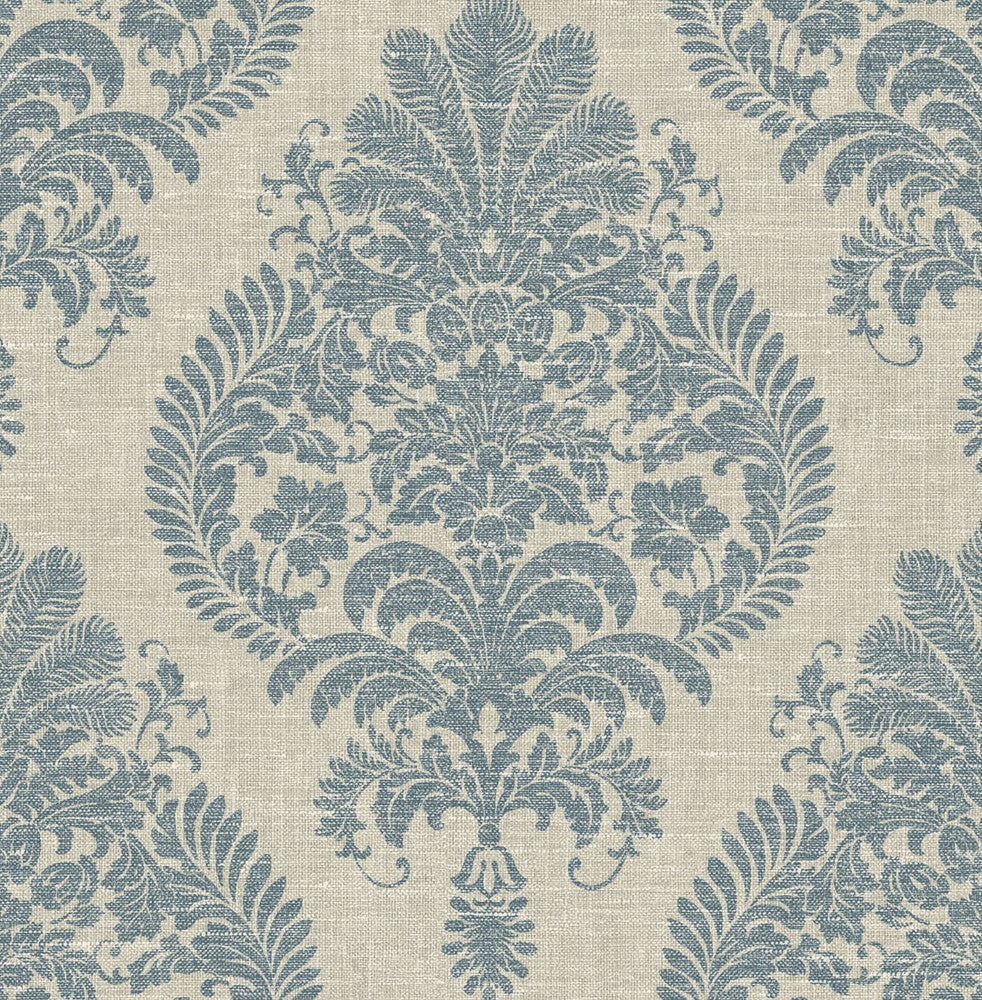 Antigua Damask Air Force Blue and Alabaster by Seabrook Wallpaper Luxe Retreat United States 56.05 20.87" 20.5" - Fabric Carolina -