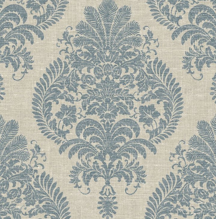 Antigua Damask Air Force Blue and Alabaster by Seabrook Wallpaper Luxe Retreat United States 56.05 20.87" 20.5" - Fabric Carolina -