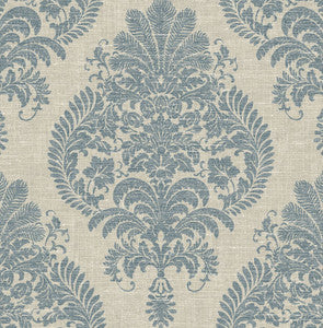 Antigua Damask Air Force Blue and Alabaster by Seabrook Wallpaper