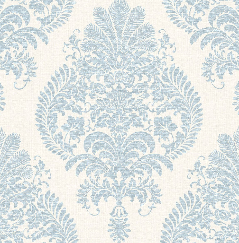 Antigua Damask Blue Frost and Bone White by Seabrook Wallpaper Luxe Retreat United States 56.05 20.87" 20.5" - Fabric Carolina -
