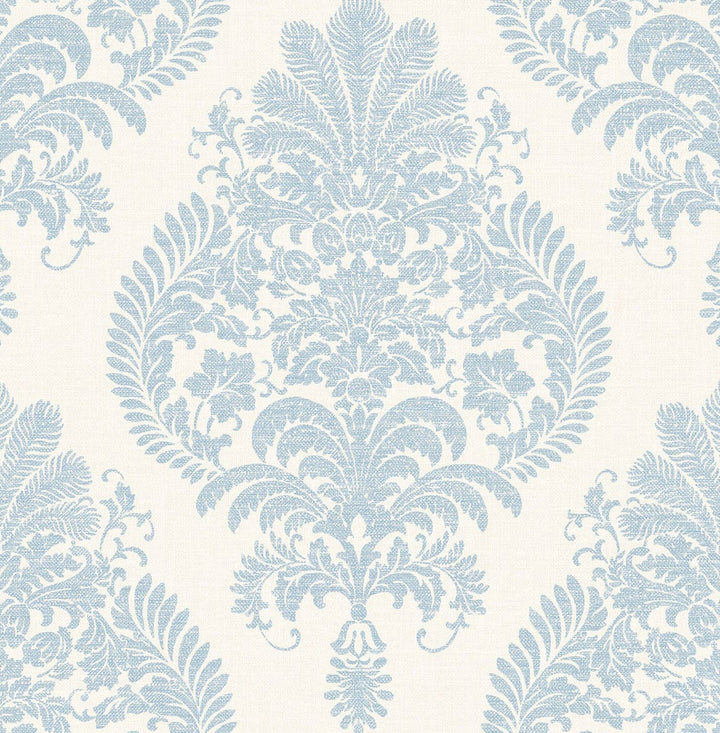 Antigua Damask Blue Frost and Bone White by Seabrook Wallpaper Luxe Retreat United States 56.05 20.87" 20.5" - Fabric Carolina -
