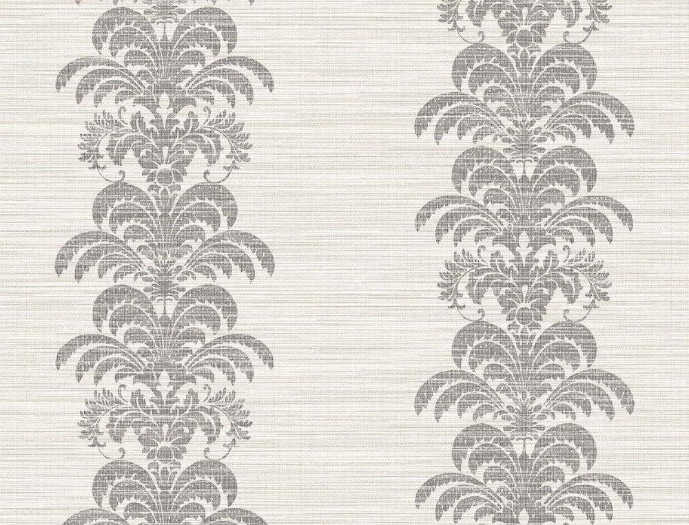 Palm Frond Stripe Stringcloth Charcoal and Ivory by Seabrook Wallpaper Luxe Retreat United States 60.53 10.43" 27" - Fabric Carolina -